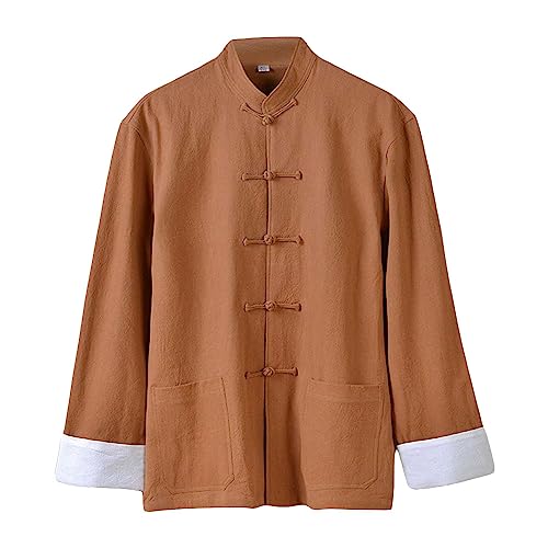 G-LIKE Chinesische Kung-Fu Kleidung Uniform - Traditionelle Kampfkunst Tai Chi Qigong Wing Chun Shaolin Taekwondo Lange Ärmel Training Bekleidung Oberhemd für Männer Frauen aus Leinen (Orange, XXL) von G-LIKE