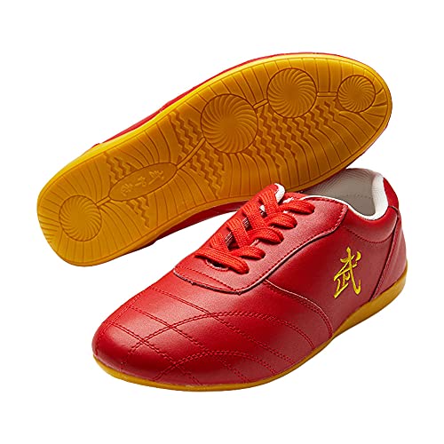 G-LIKE Chinesische Taichi Training Schuhe - Traditionelle Kampfkunst Kung Fu Wushu Wing Chun Gymnastik Unisex Turnschuhe Herren Damen Freizeitschuhe Weiche Sohle Lederschuhe (Rot, Numeric_41) von G-LIKE