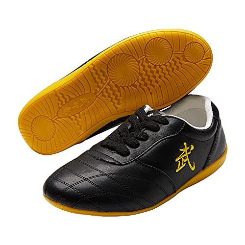 G-LIKE Chinesische Taichi Training Schuhe - Traditionelle Kampfkunst Kung Fu Wushu Wing Chun Gymnastik Unisex Turnschuhe Herren Damen Freizeitschuhe Weiche Sohle Lederschuhe (Schwarz, Numeric_42) von G-LIKE