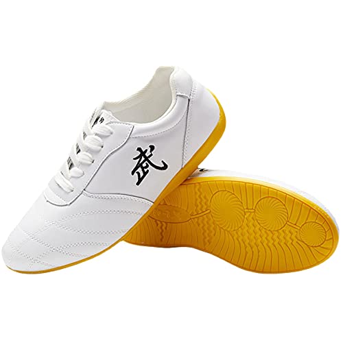 G-LIKE Chinesische Taichi Training Schuhe - Traditionelle Kampfkunst Kung Fu Wushu Wing Chun Gymnastik Unisex Turnschuhe Herren Damen Freizeitschuhe Weiche Sohle Lederschuhe (Weiß, Numeric_37) von G-LIKE