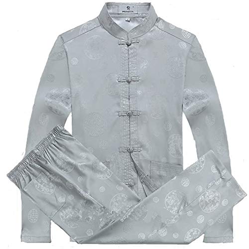 G-LIKE Chinesische Tangzhuang Kleidung Anzug - Traditioneller Tang-Anzug Kampfkunst Kung Fu Tai Chi Uniform Trainingsanzug Langärmelige Jacke Hose Drachen Kostüm für Damen Herren (Grau, XL) von G-LIKE