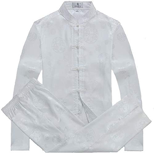 G-LIKE Chinesische Tangzhuang Kleidung Anzug - Traditioneller Tang-Anzug Kampfkunst Kung Fu Tai Chi Uniform Trainingsanzug Langärmelige Jacke Hose Drachen Kostüm für Damen Herren (Weiß, XL) von G-LIKE