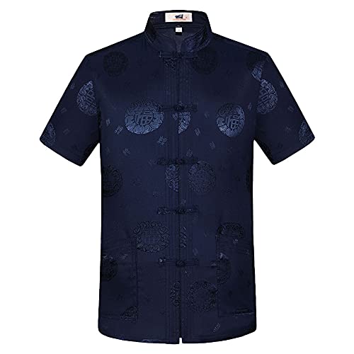 G-LIKE Chinesisches Sommer Hemd Tang-Stil - Traditionelle Herren Damen Kleidung Tangzhuang Kostüm Freizeithemd Shirt Kampfkunst Kung Fu Tai Chi Trainingskleidung Kurze Ärmel Uniform (Blau, M) von G-LIKE