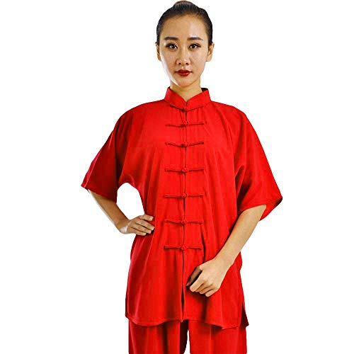 G-LIKE Damen Herren Tai Chi Trainingsanzug – Traditionelle Chinesische Kampfkunst Taiji Kung Fu Qi Gong Wing Chun Shaolin Wushu Frühling Sommer Training Unisex Uniform Kurzärmelig Anzug (Rot, XXXL) von G-LIKE