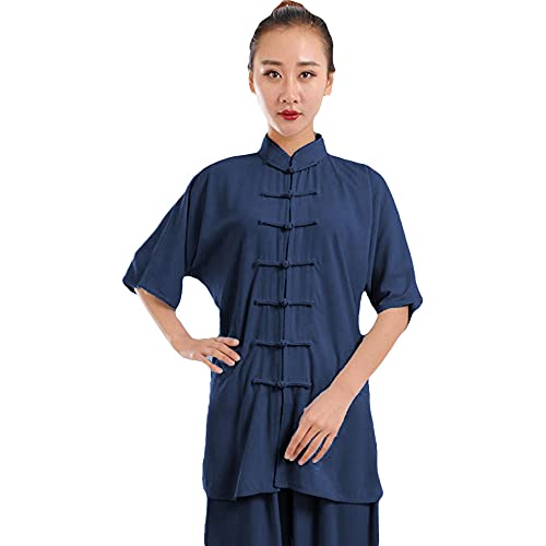 G-LIKE Damen Herren Tai Chi Trainingsanzug – Traditionelle Chinesische Kampfkunst Taiji Kung Fu Qi Gong Wing Chun Wushu Frühling Sommer Training Unisex Uniform Kurzärmelig Anzug (Dunkelblau, L) von G-LIKE