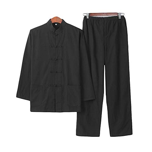 G-LIKE Herren Anzug Chinesischer Stil - Traditionelle Kampfkunst Kung Fu Tai Chi Wushu Klassisch Tangzhuang Langärmelig Hemd Hose Training Uniform Frühling Herbst Freizeit Kleidung (Schwarz, M) von G-LIKE