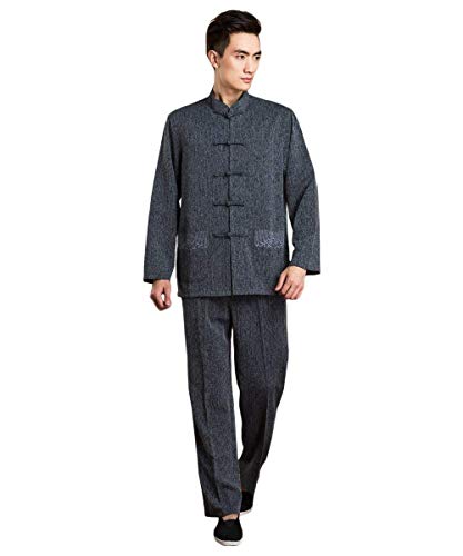 G-LIKE Herren Anzug Training Uniform - Traditionelle Chinesische Tangzhuang Kleidung Kampfkunst Kung Fu Tai Chi Wushu Lange Ärmel Jacke Hose Stickerei Stehkragen (Schwarz, XL) von G-LIKE