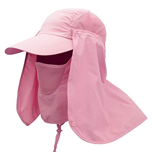 G-LIKE Herren Damen Sonnenschutz Kappe - Unisex Outdoor Sonnenhut Sommer UV-Schutz Anglerhut Gartenhut Fischerhut Baseballkappe Basecap mit Gesichtsschutz Nackenschutz Faltbar Abnehmbar (Rosa) von G-LIKE