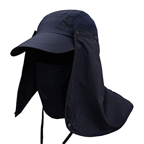 G-LIKE Herren Damen Sonnenschutz Kappe - Unisex Outdoor Sonnenhut Sommer UV-Schutz Anglerhut Gartenhut Fischerhut Baseballkappe Basecap mit Gesichtsschutz Nackenschutz Faltbar Abnehmbar (Schwarzblau) von G-LIKE