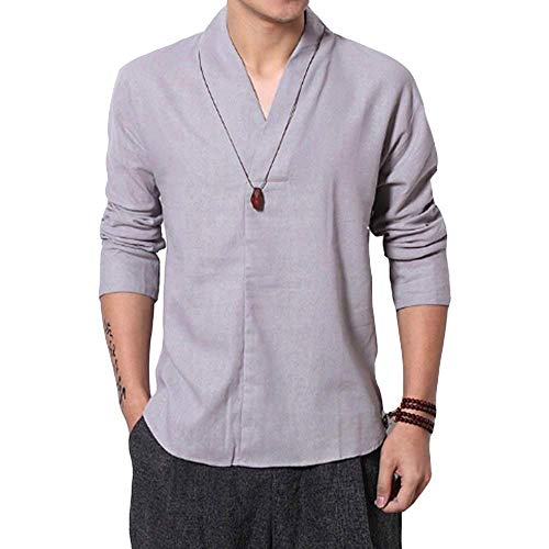 G-LIKE Herren Damen T-Shirt Hemd - Tradionelle Chinesische Kleidung Kampfkunst Kung Fu Qigong Wing Chun V-Kragen Uniform (Grau, M) von G-LIKE