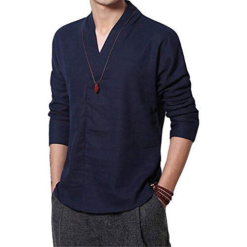 G-LIKE Herren Damen T-Shirt Hemd - Tradionelle Chinesische Kleidung Kampfkunst Kung Fu Qigong Wing Chun V-Kragen Uniform (Marineblau, XL) von G-LIKE