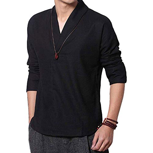 G-LIKE Herren Damen T-Shirt Hemd - Tradionelle Chinesische Kleidung Kampfkunst Kung Fu Qigong Wing Chun V-Kragen Uniform (Schwarz, S) von G-LIKE