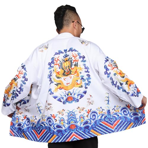 G-LIKE Herren Jacke Retro Stil – Traditionelle Chinesische Kleidung Kostüm Langarm Robe Hanfu Kaiserliche Drachen Muster Tang Umhang Nachthemd Bademantel Lose Nachtwäsche für Männer von G-LIKE