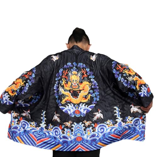 G-LIKE Herren Jacke Retro Stil – Traditionelle Chinesische Kleidung Kostüm Langarm Robe Hanfu Kaiserliche Drachen Muster Tang Umhang Nachthemd Bademantel Lose Nachtwäsche für Männer von G-LIKE