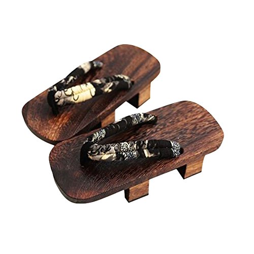 G-LIKE Japanische Clogs Sandalen Holzschuhe - Traditionelle Japanische Stile Heian Periode Geta Pantoffel Sommerschuhe Cosplay Samurai Rutschfest Flip-Flops für Frauen Männer - Holz (44-45, Schwarz) von G-LIKE