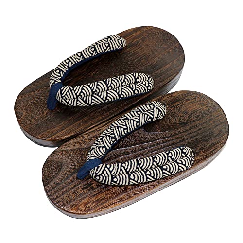 G-LIKE Japanische Holzschuhe Clogs Sandalen - Traditionelle Geta Pantoffeln Herren Sommerschuhe Gummi Sohle rutschfest Hausschuhe (Wellen, Adult, Numeric_43, Numeric, eu_Footwear_Size_System, medium) von G-LIKE
