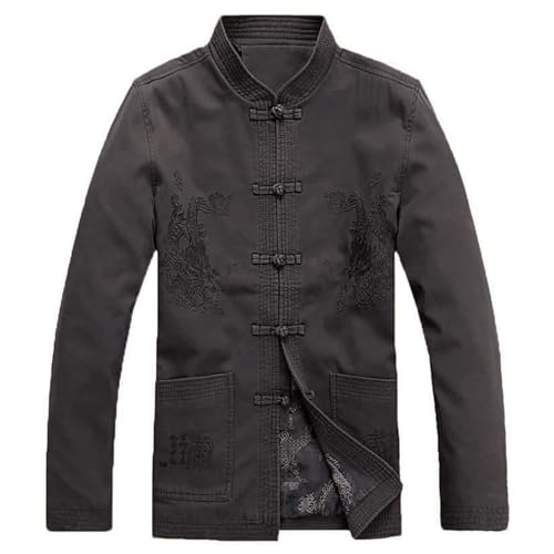 G-LIKE Kampfkunst Kung Fu Jacke - Traditionelle Chinesische Tangzhuang Jacket Herren Kostüme Tai Chi Wing Chun Lange Ärmel Kleidung Uniform Stehkragen Drachen Stickerei (Dunkelgrau, M) von G-LIKE