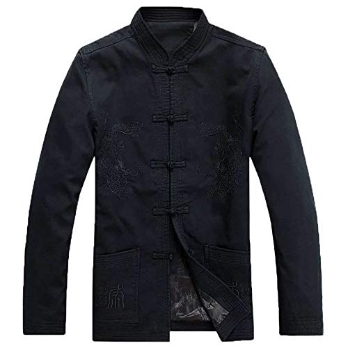 G-LIKE Kampfkunst Kung Fu Jacke - Traditionelle Chinesische Tangzhuang Jacket Herren Kostüme Tai Chi Wing Chun Lange Ärmel Kleidung Uniform Stehkragen Drachen Stickerei (Schwarz, XL) von G-LIKE