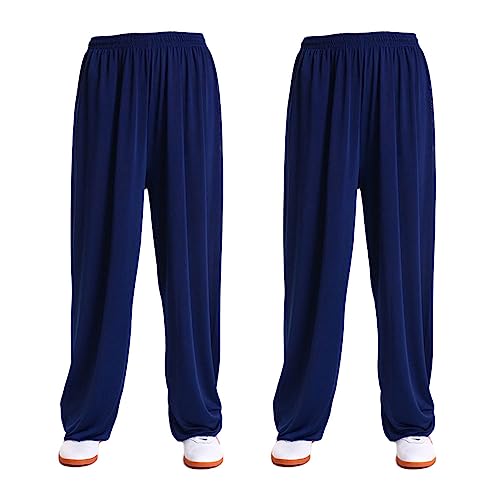 G-LIKE Kampfkunst Tai Chi Trainingshosen – 2 Hosen für Kampfsport Taiji Kung Fu Wushu Yoga Unisex Damen Herren Freizeithose Weite Beine aus Viskose (as3, Alpha, l, Regular, Regular, Dunkelblau) von G-LIKE