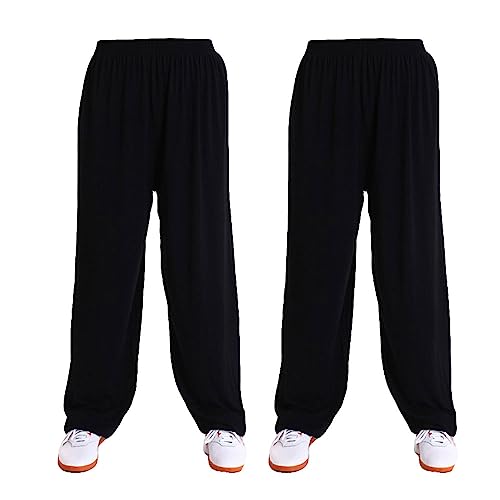 G-LIKE Kampfkunst Tai Chi Trainingshosen – 2 Hosen für Kampfsport Taiji Kung Fu Wushu Yoga Unisex Damen Herren Freizeithose Weite Beine aus Viskose (as3, alpha, l, regular, regular, Schwarz) von G-LIKE