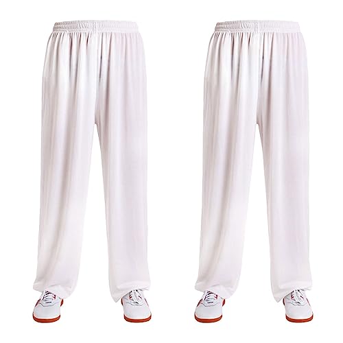 G-LIKE Kampfkunst Tai Chi Trainingshosen – 2 Hosen für Kampfsport Taiji Kung Fu Wushu Yoga Unisex Damen Herren Freizeithose Weite Beine aus Viskose (as3, Alpha, l, Regular, Regular, Weiß) von G-LIKE