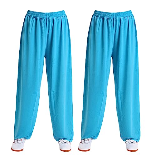 G-LIKE Kampfkunst Tai Chi Trainingshosen – 2 Hosen für Kampfsport Taiji Kung Fu Wushu Yoga Unisex Damen Herren Freizeithose Weite Beine aus Viskose (as3, Alpha, x_l, Regular, Regular, Blau) von G-LIKE