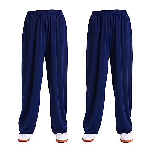 G-LIKE Kampfkunst Tai Chi Trainingshosen – 2 Hosen für Kampfsport Taiji Kung Fu Wushu Yoga Unisex Damen Herren Freizeithose Weite Beine aus Viskose (as3, Alpha, x_l, Regular, Regular, Dunkelblau) von G-LIKE