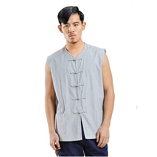 G-LIKE Kampfsport Training Herren Weste – Traditionelle Chinesische Kampfkunst Kung Fu Tai Chi Wushu Qigong Trainingskleidung Uniform Klassischer Tang-Stil Sommer Freizeitkleidung Sporthemd (Grau, S) von G-LIKE