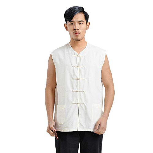 G-LIKE Kampfsport Training Herren Weste – Traditionelle Chinesische Kampfkunst Kung Fu Tai Chi Wushu Qigong Trainingskleidung Uniform Klassischer Tang-Stil Sommer Freizeitkleidung Sporthemd (Weiß, M) von G-LIKE