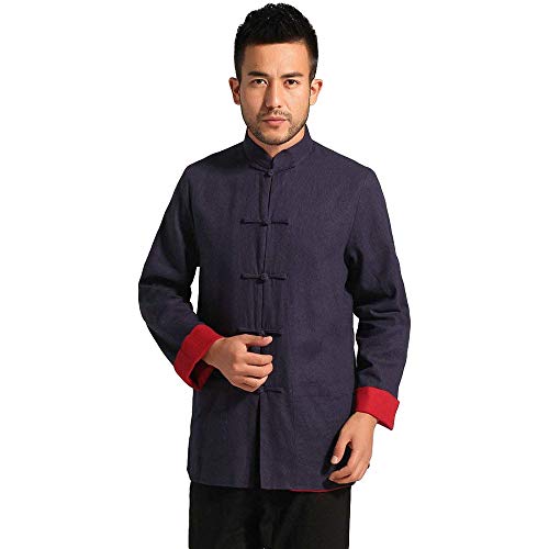 G-LIKE Kung Fu Herren Jacke - Traditionelle Chinesische Kampfkunst Tai Chi Qigong Wing Chun Shaolin Lange Ärmel Training Kleidung Doppelseitig Frühling Herbst Mantel Casual Look (Blau und Rot, L) von G-LIKE