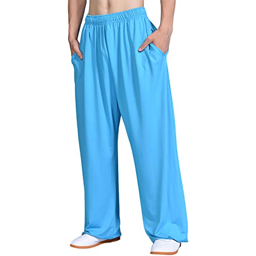 G-LIKE Kung Fu Training Hosen - Chinesische Kampfkunst Tai Chi Kung Fu Wing Chun Shaolin Yoga Knickerbocker Graziöse Lockere Weite Beine Trainingshosen Bloomers Unisex für Männer Frauen (Blau, L) von G-LIKE