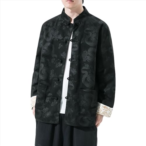 G-LIKE Kunstfell Chinesische Herren Jacke – Traditionelle Retro Hanfu Langärmelige Kleidung Mantel Kostüm Stehkragen Drachen Muster Herbst Winter Samt Uniform Freizeitkleidung für Männer von G-LIKE