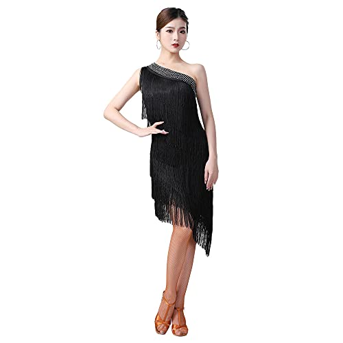 G-LIKE Latein Tanz Kleid Kostüm - Latin Tänze Walzer Tango Jazz Dance Performance Party Salsa Dekoration Accessoire Fransen Rock Wettbewerb Ball Trikot Tanzkleid für Damen Mädchen (Schwarz) von G-LIKE