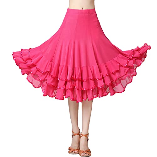 G-LIKE Latin Tanz Damen Rock – Latein Tänze Walzer Tango Jazz Salsa Rumba Modern Dance Performance Party Kostüm Dehnbar Midirock Tanzkleid für Frauen Mädchen (Rosa) von G-LIKE