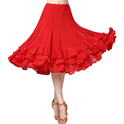 G-LIKE Latin Tanz Damen Rock – Latein Tänze Walzer Tango Jazz Salsa Rumba Modern Dance Performance Party Kostüm Dehnbar Midirock Tanzkleid für Frauen Mädchen von G-LIKE