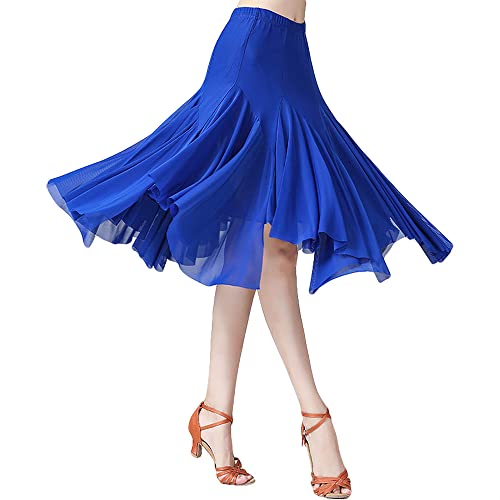 G-LIKE Moderner Tanz Damen Rock – Latein Tänze Walzer Tango Jazz Salsa Rumba Latin Performance Party Kostüm Dehnbar Midirock Gaze Tanzkleid für Frauen Mädchen (Blau) von G-LIKE