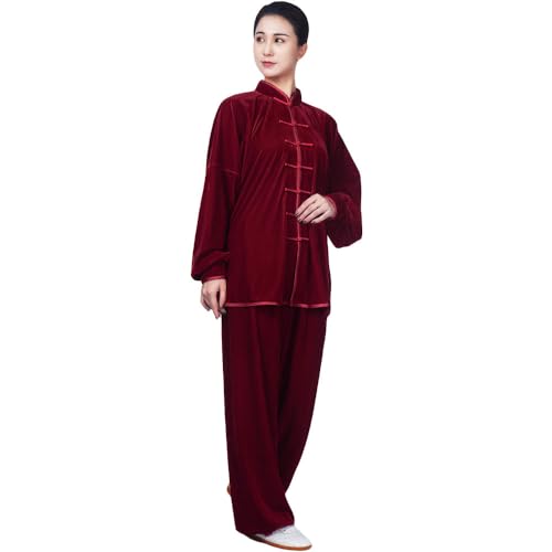 G-LIKE Tai-Chi Kleidung Anzug Verdickung - Kampfsport Kung Fu Taiji Qigong Wing Chun Shaolin Wushu Training Uniform Herbst Winter Morgengymnastik Bekleidung für Männer Frauen - Pleuche (Rot, M) von G-LIKE