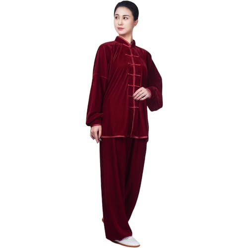 G-LIKE Tai-Chi Kleidung Anzug Verdickung - Kampfsport Kung Fu Taiji Qigong Wing Chun Shaolin Wushu Training Uniform Herbst Winter Morgengymnastik Bekleidung für Männer Frauen - Pleuche (Rot, XL) von G-LIKE