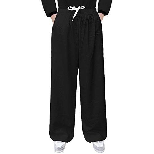 G-LIKE Tai Chi Trainingshose Haremshose – Traditionelle Chinesische Kampfkunst Kung Fu Wushu Yoga Unisex Damen Herren Freizeithose Weite Beine Aladinhose Jogginghose Baumwolle Leinen (Schwarz, M) von G-LIKE