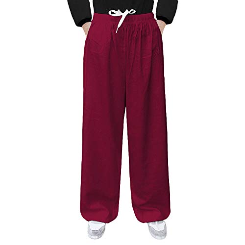 G-LIKE Tai Chi Trainingshose Haremshose – Traditionelle Chinesische Kampfkunst Kung Fu Wushu Yoga Unisex Damen Herren Freizeithose Weite Beine Aladinhose Jogginghose Baumwolle Leinen (Weinrot, M) von G-LIKE