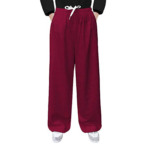 G-LIKE Tai Chi Trainingshose Haremshose – Traditionelle Chinesische Kampfkunst Kung Fu Wushu Yoga Unisex Damen Herren Freizeithose Weite Beine Aladinhose Jogginghose Baumwolle Leinen (Weinrot, XXL) von G-LIKE