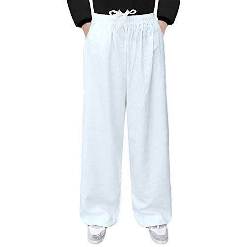 G-LIKE Tai Chi Trainingshose Haremshose – Traditionelle Chinesische Kampfkunst Kung Fu Wushu Yoga Unisex Damen Herren Freizeithose Weite Beine Aladinhose Jogginghose Baumwolle Leinen (Weiß, M) von G-LIKE