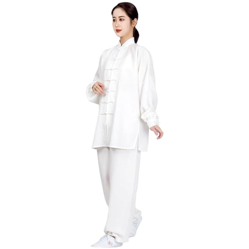 G-LIKE Tai Chi Uniform Anzug - Traditionelle Kampfkunst Taiji Kung Fu Qigong Wushu Wing Chun Shaolin Training Klassische Kleidung Lange Ärmel für Männer Frauen - Baumwolle Leinen (Weiβ, M) von G-LIKE