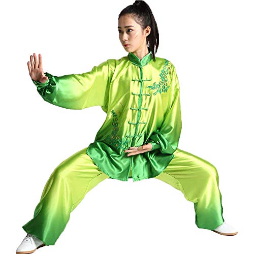 G-LIKE Tai-Chi Uniform Damen Anzug - Chinesische Kampfkunst Taiji Wushu Wing Chun Shaolin Kung Fu Training Kleidung Farbverlauf Farbübergang Lange Ärmel Set (Gruen, M) von G-LIKE