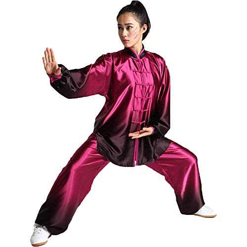 G-LIKE Tai-Chi Uniform Damen Anzug - Chinesische Kampfkunst Taiji Wushu Wing Chun Shaolin Kung Fu Training Kleidung Farbverlauf Farbübergang Lange Ärmel Set (Schwarz&Rot, L) von G-LIKE