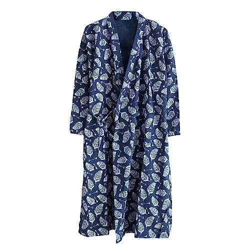 G-LIKE Unisex Kimono Nachthemd Bademantel – Traditioneller Japanischer Haori Yukata Stil 100% Baumwolle Frühling Sommer Hauskleid Saunamantel Leicht Dünn Nachtwäsche für Damen Herren (L, Dunkelblau) von G-LIKE