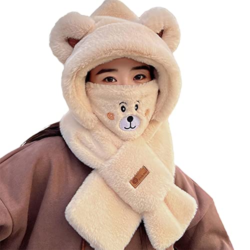 G-LIKE Winter Kapuze Schal Maske – 3er Set All-in-One Plüsch Mütze Halstuch Mundschutz Wärmer für Kopf Hals Gesicht Warme Kopfbedeckung mit Bärenohren Winddicht Kuschelig für Damen Mädchen (Beige) G-LIKE Winter Kapuze Schal Maske – 3er Set All-in-One Plüsch Mütze Halstuch Mundschutz Wärmer für Kopf Hals Gesicht Warme Kopfbedeckung mit Bärenohren Winddicht Kuschelig für Damen Mädchen (Beige) von G-LIKE