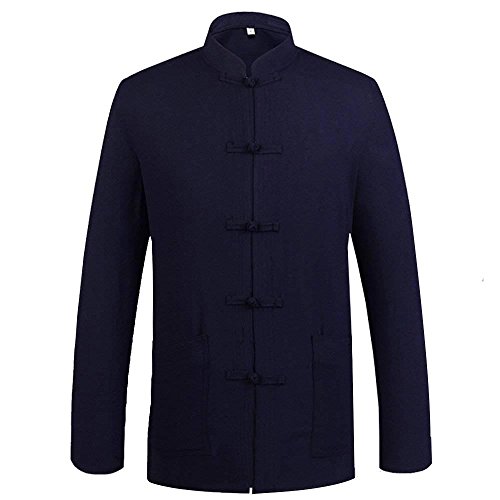 G-LIKE Chinesische Herren Kungfu Jacke - Traditionelle Tangzhuang Stil Kostüme Jacket Kampfkunst Tai Chi Wing Chun Lange Ärmel Oberhemd Uniform für Männer Frauen (Marineblau, L) von G-LIKE