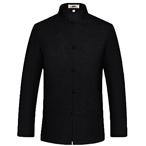 G-LIKE Chinesische Herren Kungfu Jacke - Traditionelle Tangzhuang Stil Kostüme Jacket Kampfkunst Tai Chi Wing Chun Lange Ärmel Oberhemd Uniform für Männer Frauen (Schwarz, M) von G-LIKE
