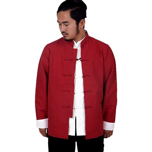 G-LIKE Chinesische Kampfkunst Herren Jacke – Traditionelle Uniform Oberbekleidung für Kampfsport Kung Fu Tai Chi Wushu Männer Frauen Kostüm Tang Stil Langarm Kleidung - Baumwolle (Rot, S) von G-LIKE